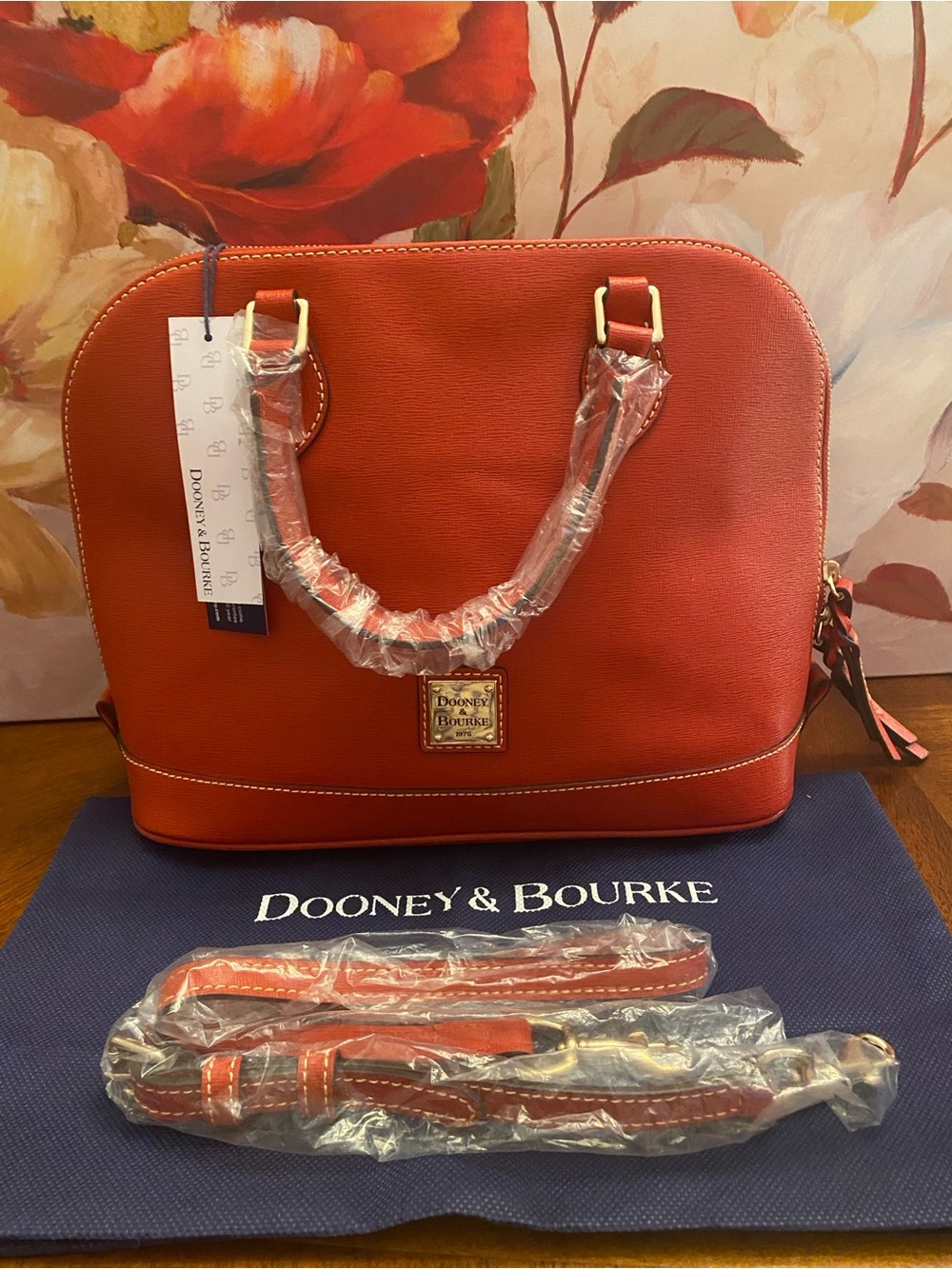 Dooney & Bourke Reddish Orange Pebble Leather Dome Satchel w/Strap & Dustbag NWT